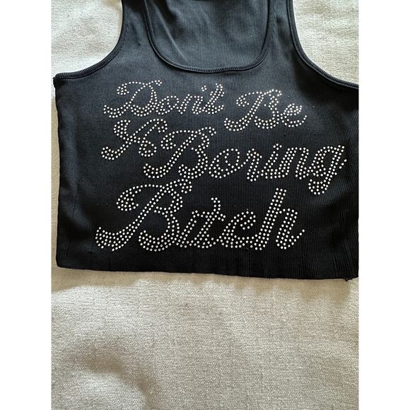 “Don’t Be Boring B” Black Rhinestone Tank Top - Size L - Picture 4 of 5